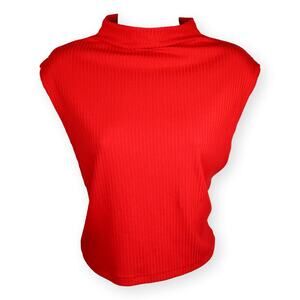 Home of Harlow 1960 Red Ribbed Knit Mock Neck Tank Top M